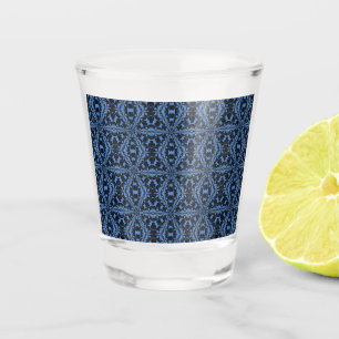 Classic Blue Black and Denim Geometric Tile Patter Shot Glass