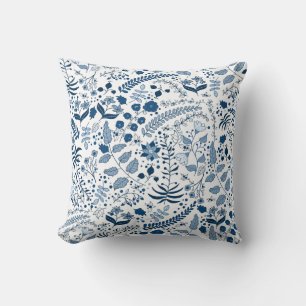 Classic Blue Boho Floral Cherie's Art Original Cushion