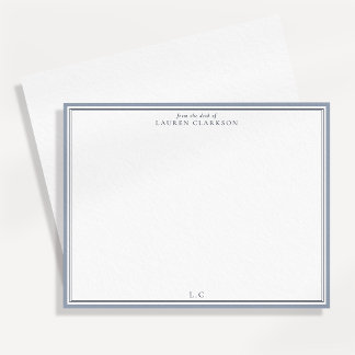 Classic Blue Border Monogram Stationery Note Card