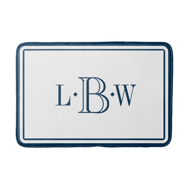 Classic Blue Border Monogrammed Bath Mat (Front)