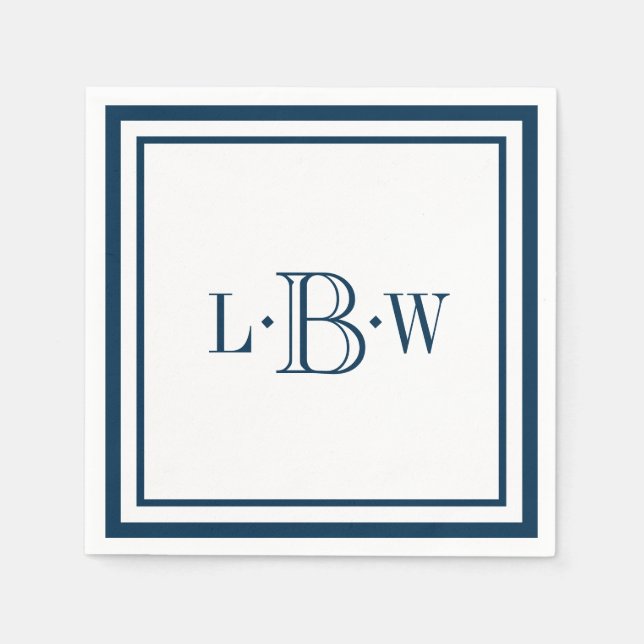 Classic Blue Border Monogrammed Napkin (Front)