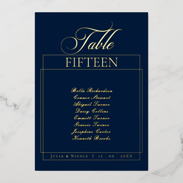 Classic Blue Border Wedding Table Number Sign (Front)