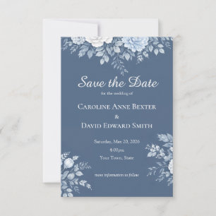 Classic Blue Bouquet on Soft Powder Blue Save The Date