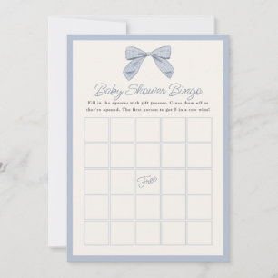 Classic Blue Bow Baby Shower Game Bingo Card