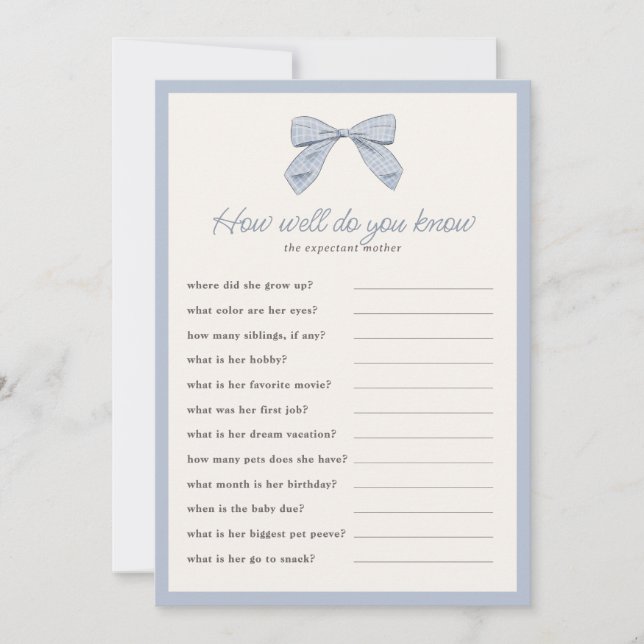 Classic Blue Bow How well do you know shower game Invitation (Front)