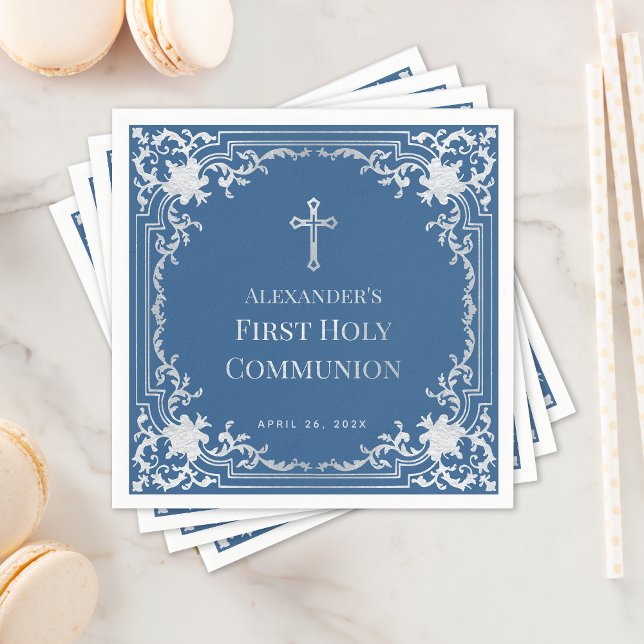 Classic Blue Boy First Communion Vintage Elegant Napkin (Creator Uploaded)