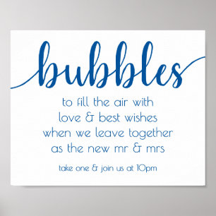 Classic Blue Calligraphy   Bubble Send-Off Wedding Poster