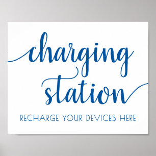 Classic Blue Calligraphy   Charging Station Sign