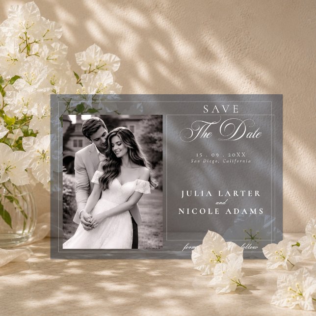 Classic Blue Calligraphy Photo Save The Date Acrylic Invitations (Creator Uploaded)