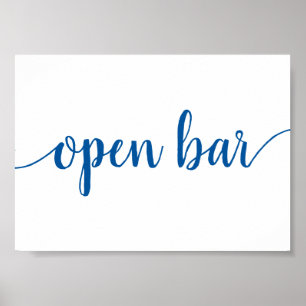 Classic Blue Calligraphy Script Open Bar Sign