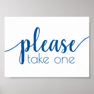 Classic Blue Calligraphy   Script Please Take One Poster