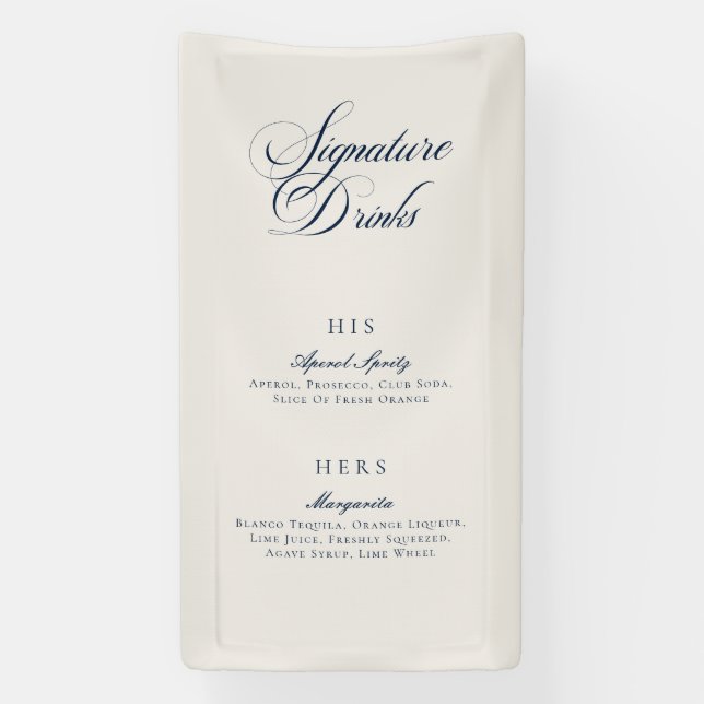Classic Blue Calligraphy Signature Drinks Menu Banner (Vertical)