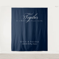 Classic Blue Calligraphy Wedding Backdrops Banner