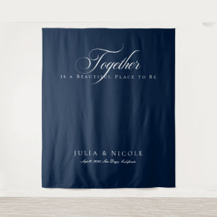 Classic Blue Calligraphy Wedding Backdrops Banner Tapestry