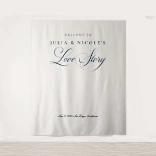 Classic Blue Calligraphy Wedding Backdrops Banner  Tapestry