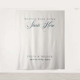 Classic Blue Calligraphy Wedding Backdrops Banner Tapestry