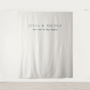 Classic Blue Calligraphy Wedding Backdrops Banner Tapestry
