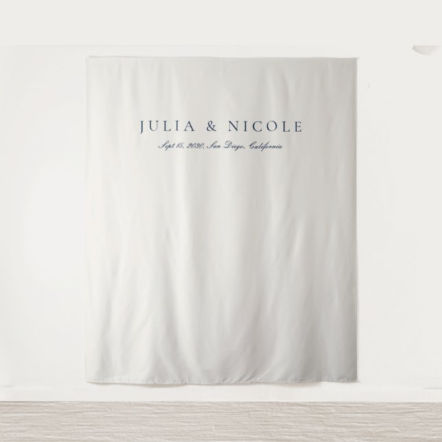Classic Blue Calligraphy Wedding Backdrops Banner Tapestry (Front)