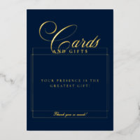 Classic Blue Calligraphy Wedding Card & Gifts Sign