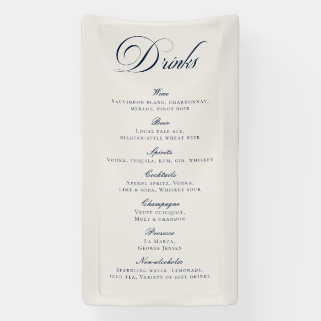 Classic Blue Calligraphy Wedding Drinks Bar Menu Banner (Vertical)
