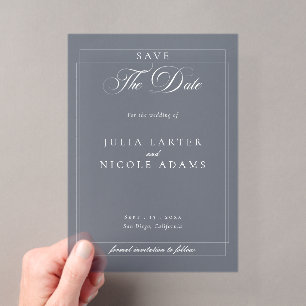 Classic Blue Calligraphy Wedding Save The Date Acrylic Invitations