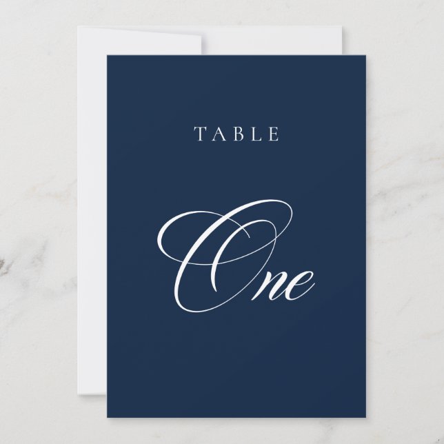 Classic Blue Calligraphy Wedding Table Number (Front)