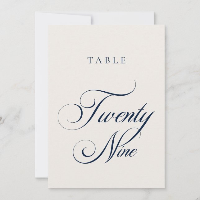 Classic Blue Calligraphy Wedding Table Number (Front)