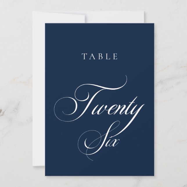 Classic Blue Calligraphy Wedding Table Number (Front)