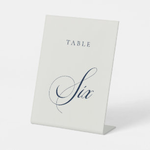 Classic Blue Calligraphy Wedding Table Number Pedestal Sign