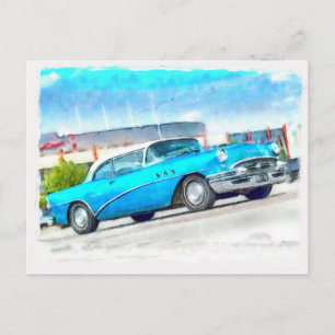Classic blue car Buick Postcard