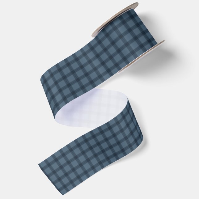 Classic blue checked plaid simple holiday satin ribbon (Front+Back)