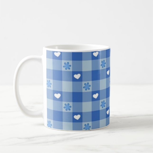 Classic Blue Chequered Coffee Mug (Left)