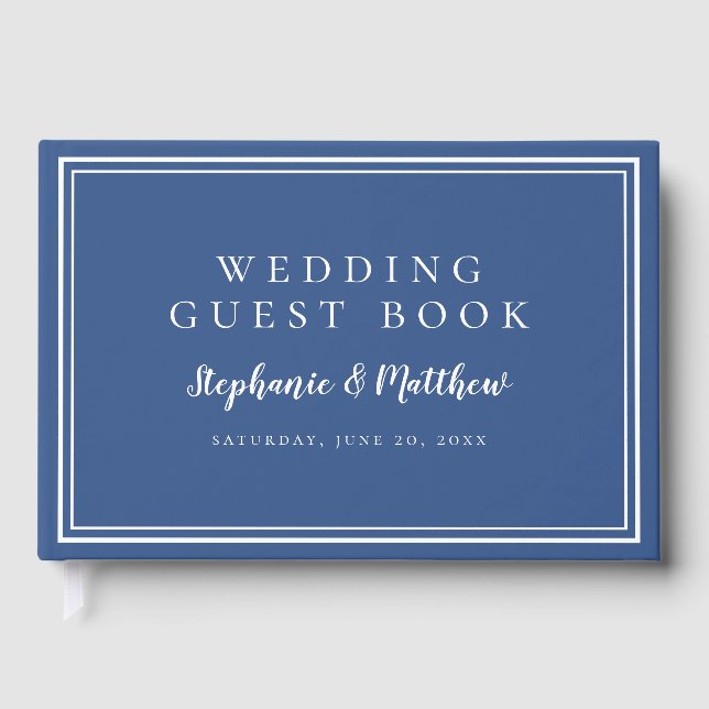 Classic Blue Chic Simple Minimalist Wedding Guest Book (Front)