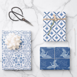 Classic Blue Chinese Ceramic Patterns Wrapping Paper Sheet