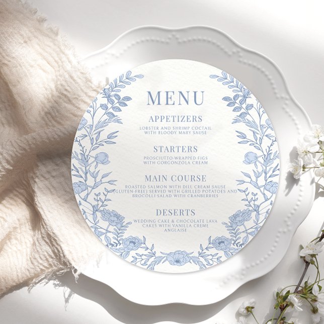 Classic blue chinoiserie wedding round Flat Menu (Creator Uploaded)