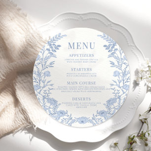 Classic blue chinoiserie wedding round Flat Menu