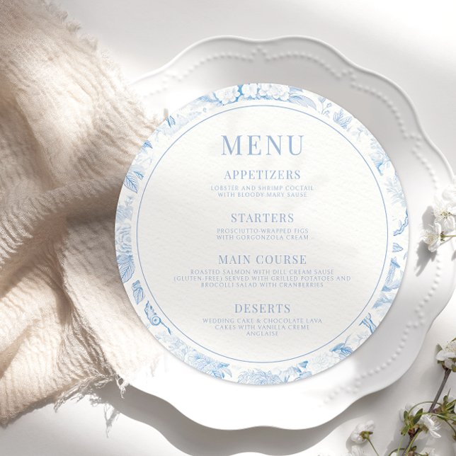 Classic blue chinoiserie wedding round Flat Menu (Creator Uploaded)