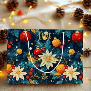 Classic Blue Christmas Ornament Gift  Large Gift Bag