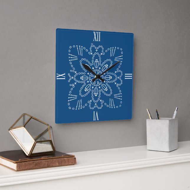 Classic Blue Crochet Chart Square Wall Clock (Office)