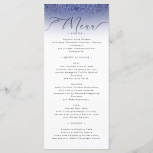 Classic Blue Damask Ornate Wedding Menu Card