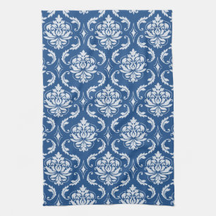 Classic Blue Damask Pattern Tea Towel