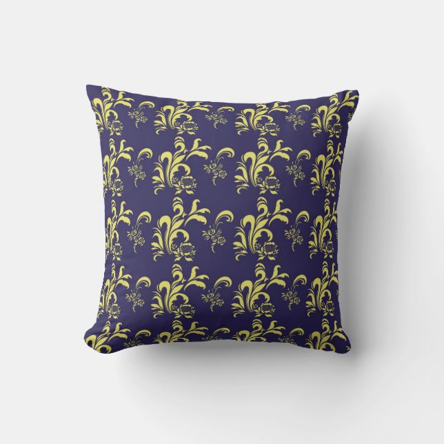 classic blue damask patterns cushion (Front)