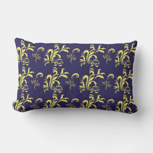 classic blue damask patterns lumbar cushion (Front)
