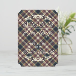 Classic Blue Dark Green Red Plaid Pattern Holiday Card