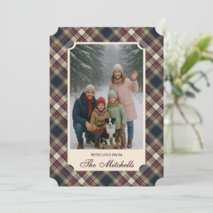 Classic Blue Dark Green Red Plaid Pattern Holiday Card