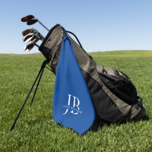 Classic Blue Elegant Monogram and Name Golf Towel