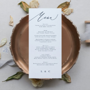 Classic Blue Elegant Navy White Calligraphy Menu