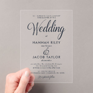 Classic Blue Elegant Wedding Acrylic Invitations