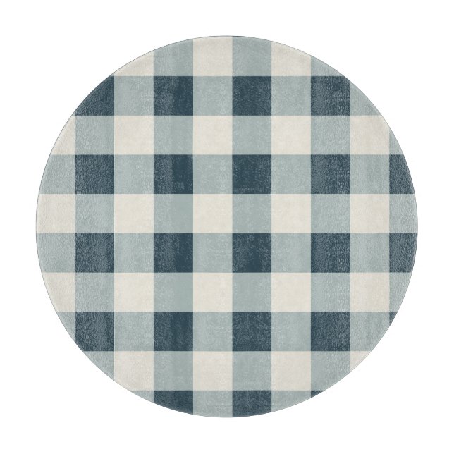 Classic Blue Farmhouse Gingham Style Cutting Board (Front)