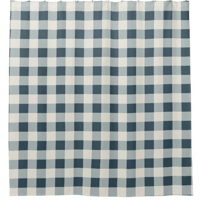 Classic Blue Farmhouse Gingham Style Shower Curtain (Front)